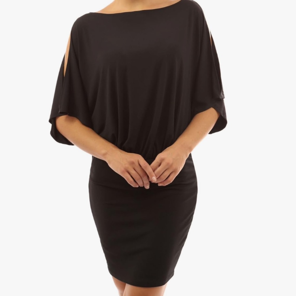PattyBoutik Women's Cold Shoulder Batwing Blouson Dress medium